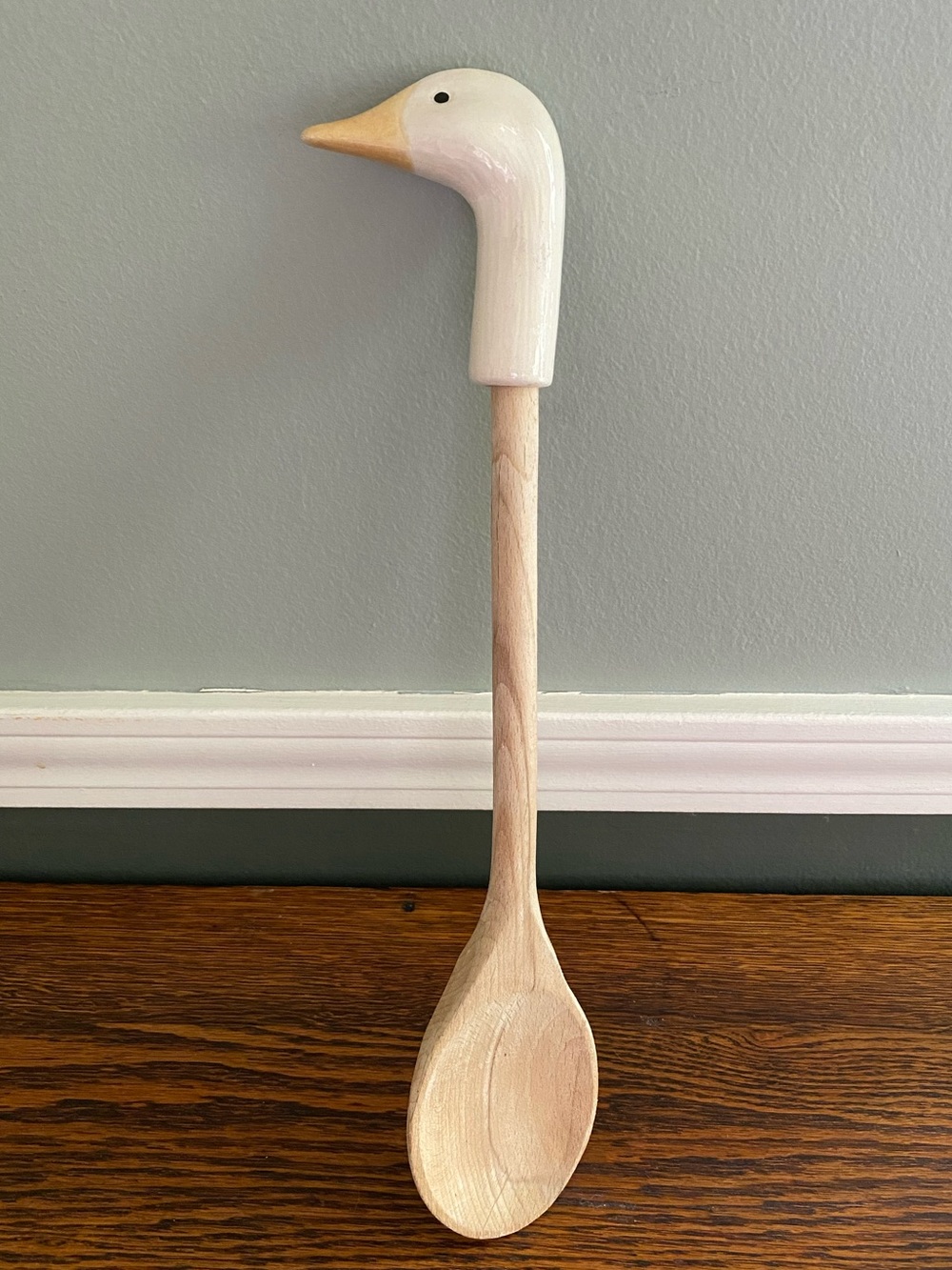 Vintage Wood Spoon w/ Ceramic Duck / Goose Head